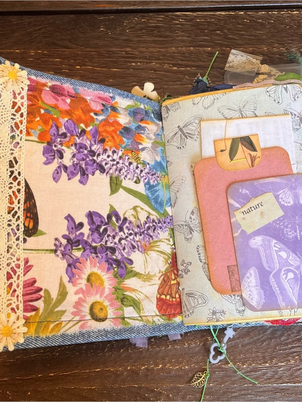 Nature Junk Journal Denim Butterfly Bird Floral Softcover 3 Sig Decorated - Picture 7 of 16